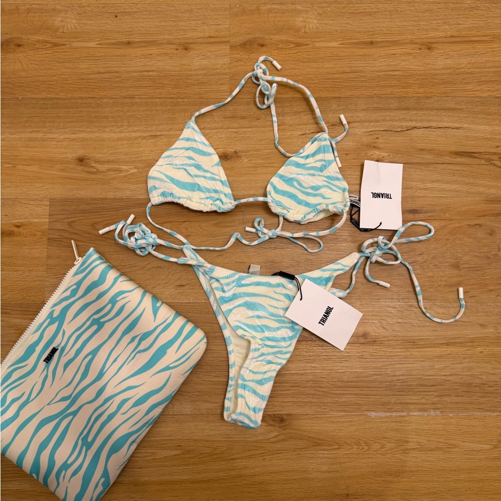 Triangl Swimwear Blue and White Bikini Set